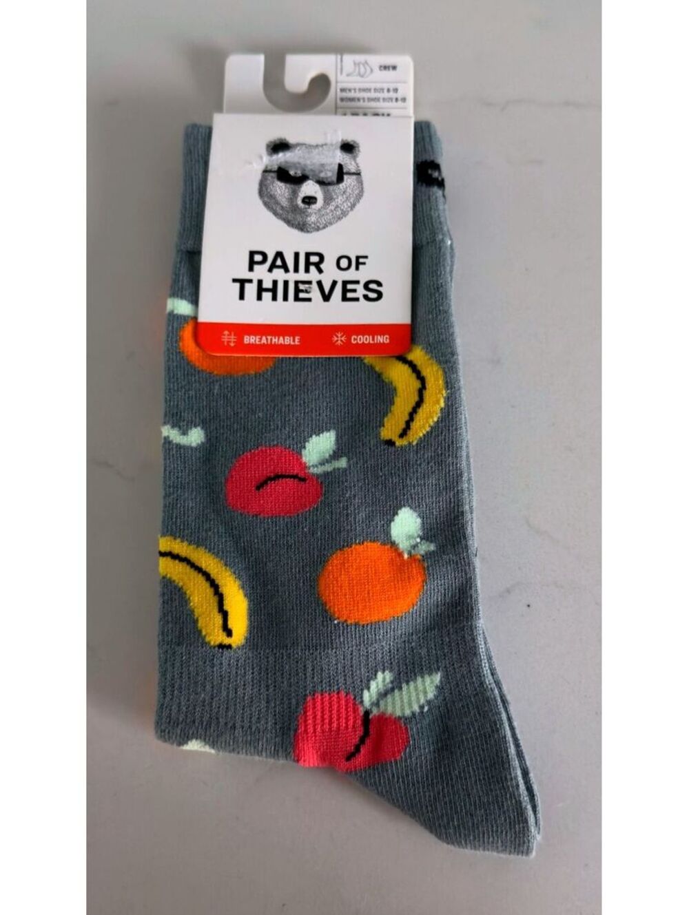 Pair of Thieves Cooling Fruit Print Breathable Cooling Crew Socks Unisex